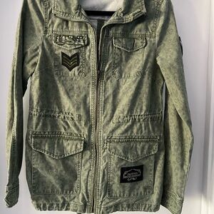 Divided Military Style Olive Green Jean Jacket